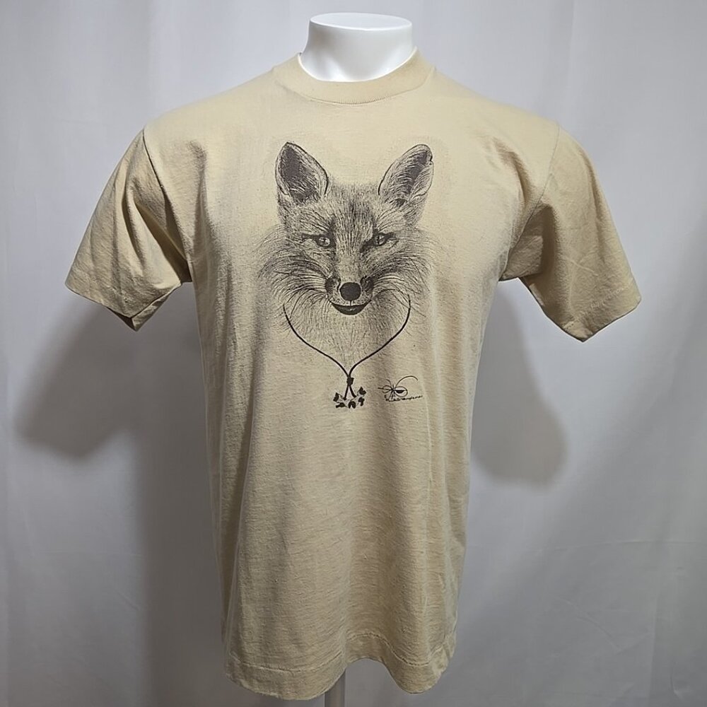 Vintage Wood Badge Fox Single Stitch Tee Shirt Adult Size Large 1982 BSA Sketch